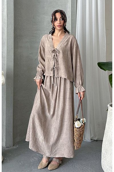 MD trend Women's Lace-Up Blouse - Skirt Set