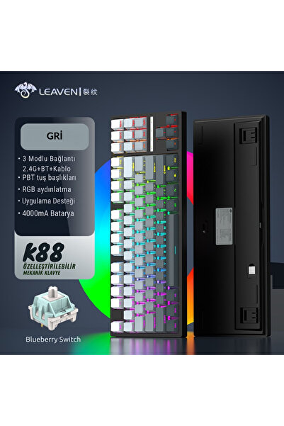 Leaven K88 Mekanik Oyun Klavyesi- 3 Modlu Hot Swap Rgb 4000 Mah Batarya