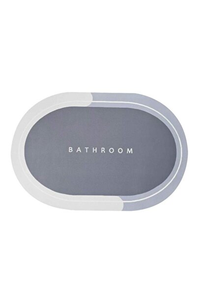 SIKS Anti-Slip Bath Mat, "Bathroom" Pattern, Oval, 57.5 x 40 cm, Grey