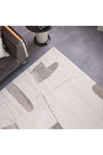 Danube Home Elie Modern Abstract Patterned Rug Polypropylene + Polyester Area Rug L180xW120cm-White Brown