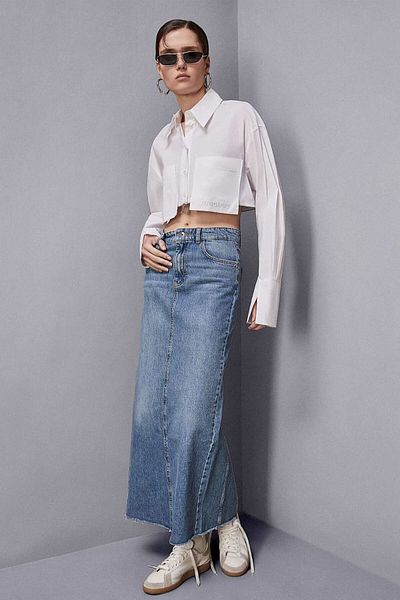 Patrizia Pepe FUSTA MIDI DENIM - PATRIZIA PEPE - 40, ALBASTRU