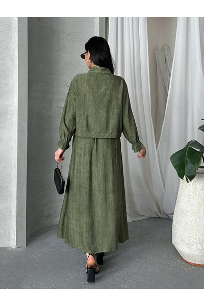 MD trend Women's Lace-Up Blouse - Skirt Set