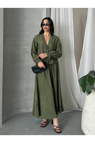 MD trend Women's Lace-Up Blouse - Skirt Set