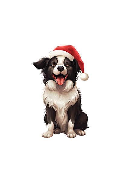 INOVATIX Set de 8 autocolante Border Collie cu pălărie de Moș Crăciun, INOVAT...