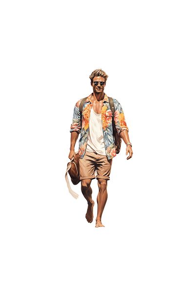 INOVATIX Set of 8 pieces, Sticker Man with big shorts, tank top and floral blouse, INOVATIX®. 6 cm