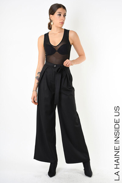 La Haine Inside Us PANTALONI PALLAZO ÎN COLOR FLUID - - M, NEGRU