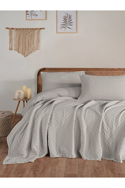 BED LİNE Cambridge Bedspread Set Double Light Gray Boxed