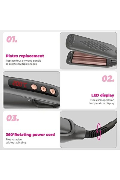 Denx DENX Professional 4-in-1 Hair Styler - Straightener, Curler, and Waver DX1392