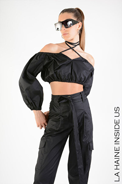 La Haine Inside Us TOP CURPT DIN BUMBAC STROPICCIATO - - NEGRU, XS