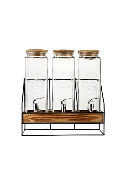 Bien Servi 3-Piece High Quality Glass Dispenser with Iron Stand Multicolor