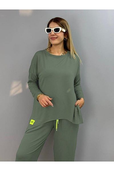 Modayakamoz    طقم نسائي مزدوج من نسيج القطن الفسكوزي ذو خيطين مع تفاصيل تزوير