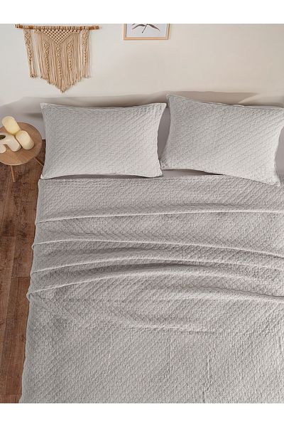 BED LİNE Cambridge Bedspread Set Double Light Gray Boxed