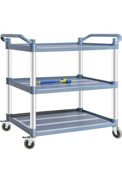 BUNCA Heavy-duty 3-tier service cart with lockable wheels, 500 lb capacity, multi-purpose for kitchen, office, and restaurants
