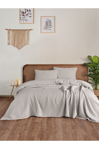 BED LİNE Cambridge Bedspread Set Double Light Gray Boxed