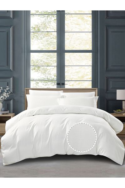 Donetella 6-Piece Hotel Striped Duvet Cover Set, King Size 260x240 cm, Microfiber, Without Filler