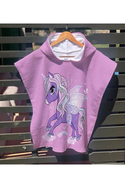 Evmila Unicorn Patterned Children's Poncho Beach Towel & Bathrobe 60X60 cm