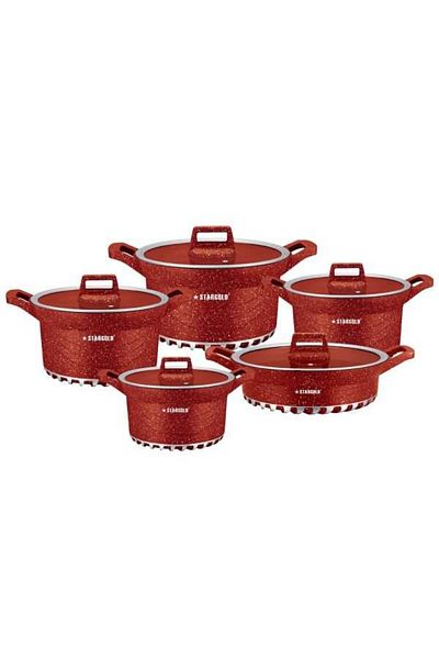 Generic Stargold 10-piece Nonstick Granite Cookware Set – Red Non-stick Cooking Pots With Lids