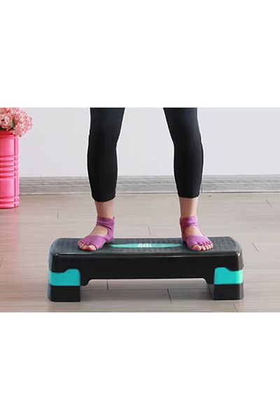 Fitli Stepper 68x28 cm, for fitness, aerobics and cardio, 2 height levels, Black-Turquoise
