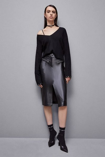 Patrizia Pepe FUSTA MIDI DIN PIELE ECO - PATRIZIA PEPE - 44, NEGRU