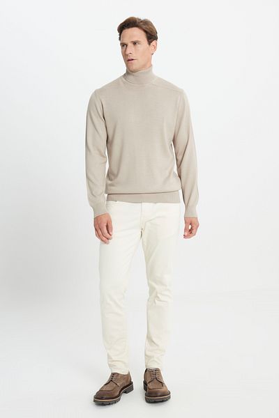 ALTINYILDIZ CLASSICS Men's Beige Wool Warm Standard Fit Regular Cut Full Turtleneck Knitwear Sweater