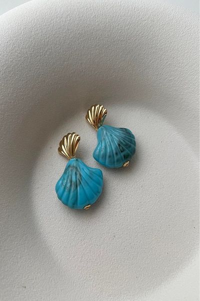Orvix Accessories أقراط نسائية من الفولاذ الأزرق من KARARMAZ أقراط للسهرة أقراط صيفية أقراط عتيقة