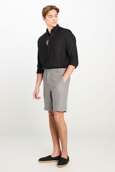 Lee 100% Linen Regular Fit Regular Cut Dark Gray Shorts with Elastic Waist Detail