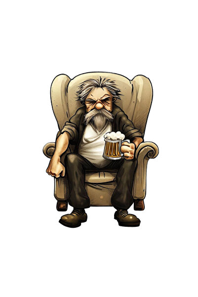 INOVATIX Set de 8 piese, Autocolant Bătrânul ciufulit bea bere, INOVATIX®. 6 cm