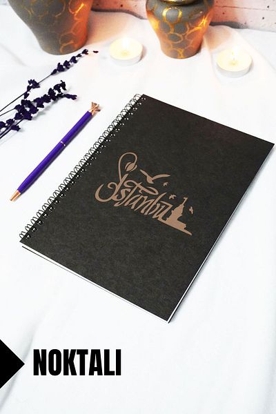 markcat A5 Istanbul Themed Black Kraft Cover Notebook - Dotted Notebook - 60 Sheets (120 Pages) 15X21 cm