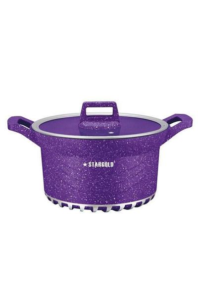 Generic Stargold 10-piece Nonstick Granite Cookware Set – Purple Non-stick Cooking Pots With Glass Lids