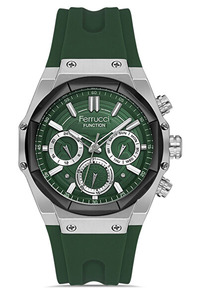 Ferrucci ساعة يد رياضية للرجال بهيكل فولاذي وسوار من السيليكون ووظائف داخلية ...