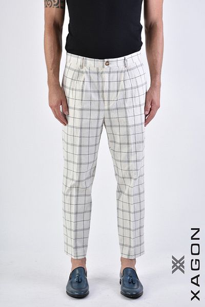EXAGON COTTON LINO CHECK PANTS - XAGON - CREAM, 54