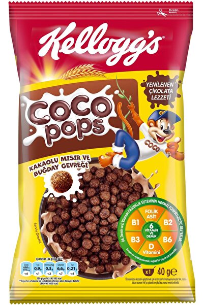 Kellogg's Coco Pops Çikolatalı Buğday Ve Mısır Gevreği 40 Gr, Lif,demir Ve 7 Vitamin Içerir