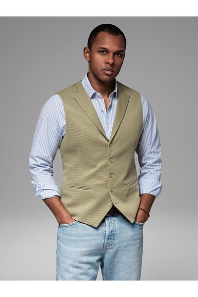 OMBRE Taillierte Herren Strukturstrickweste mit Revers - oliv V1 OM-BLZV-0144 XL