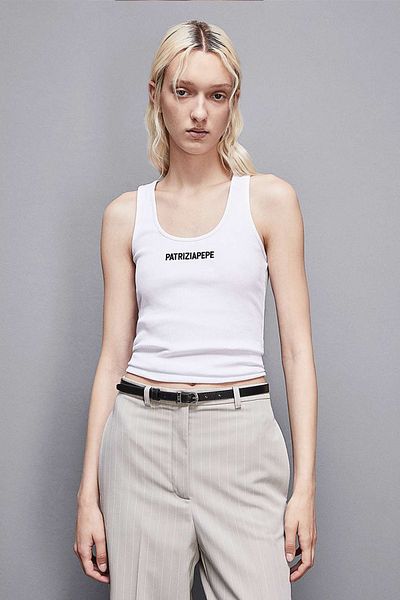Patrizia Pepe Top slim fit cu nervuri - - L, Alb
