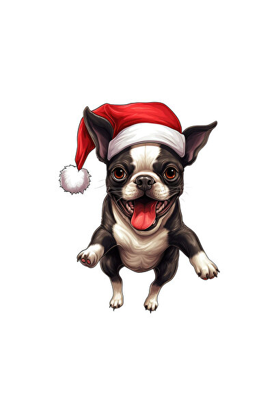 INOVATIX Σετ 8 τεμαχίων, Αυτοκόλλητο Boston Terrier με Καπέλο Άγιου Βασίλη, I...