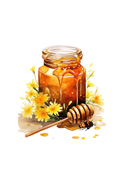 INOVATIX Set de 8, Borcan autocolant cu miere și flori, INOVATIX®. 6 cm