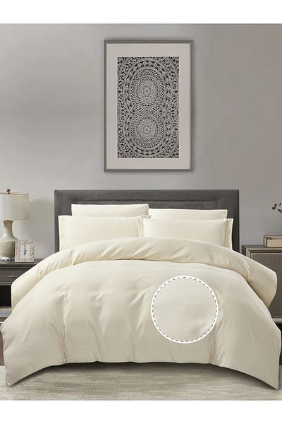 Donetella 6-Piece Hotel Striped Duvet Cover Set, King Size 260x240 cm, Microfiber, Without Filler