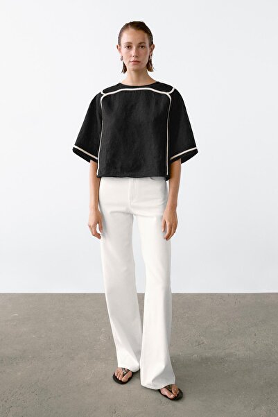 Massimo Dutti Kontrast işlemeli bluz