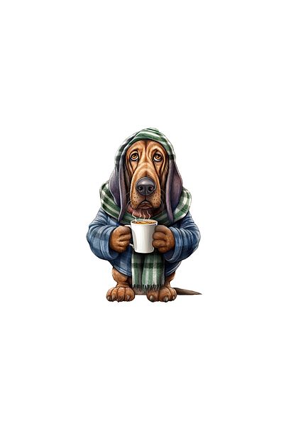 INOVATIX Set of 8 pieces, Basset Hound drinking coffee sticker, INOVATIX®. 6 cm