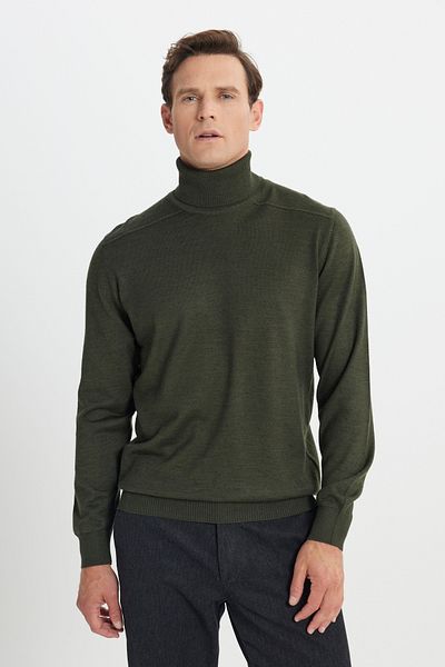 ALTINYILDIZ CLASSICS Men's Khaki Wool Warm Standard Fit Regular Cut Full Turtleneck Knitwear Sweater