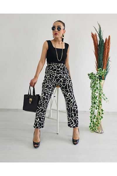 6 butik altı üstü butik Stone Pattern Carrot Leg Trousers