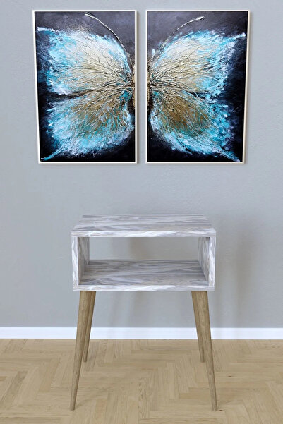 Remaks Neptün Retro Komodin Başucu Sehpa Çok Amaçlı Zigon Orta Sehpa Beyazmermer