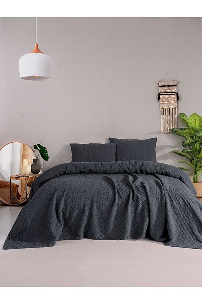 BED LİNE Cambridge Bedspread Set Double Dark Gray