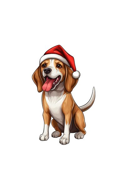 INOVATIX Set of 8, Beagle Sticker with Santa Hat, INOVATIX®. 6 cm