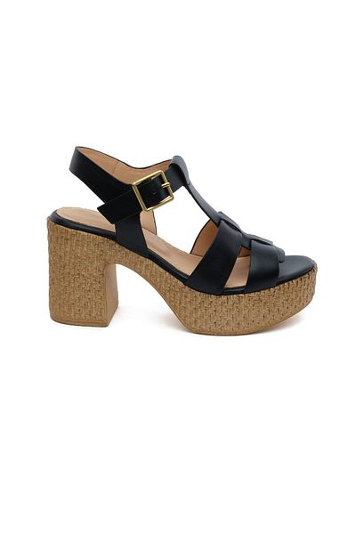 Greyder 59243 Black Genuine Leather Women's Heeled Sandals