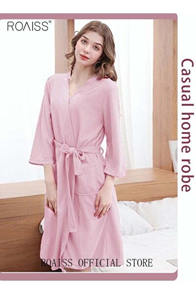 ROAISS رداء حمام كيمونو وافل للنساء والرجال، رداء سبا قطني للنوم