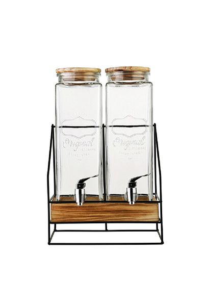 Bien Servi 2-Piece High Quality Glass Dispenser with Iron Stand Multicolor