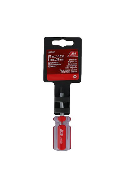 ACE PVC Handle CRV Shaft Magnetic Tip Flat Screwdriver Red and Silver 6 x 38mm