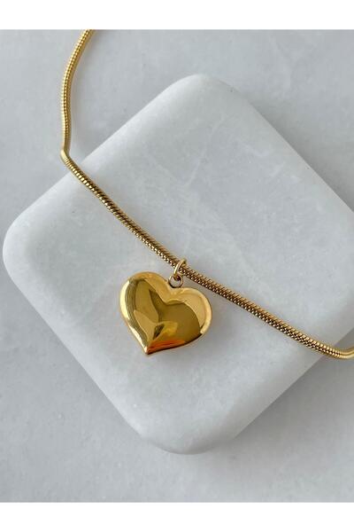 Seda Bijuteri Çelik Bombe Kalp Sallantılı Yılan Zincir Halhal Gold