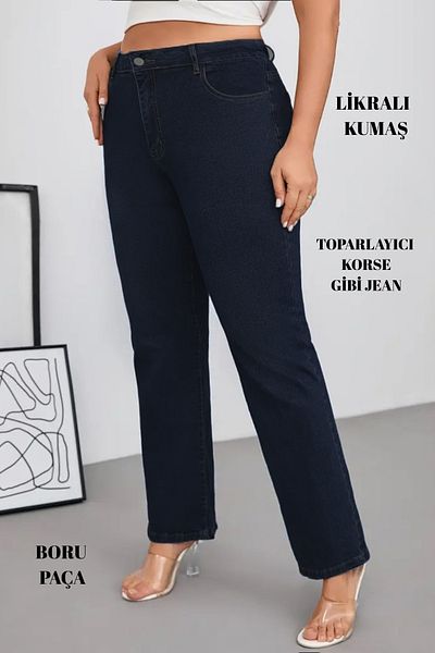 CEDY DENIM - Women's Big Me Tube Leg High Waist Regular Fit Lycra Trousers C626-Navy Blue